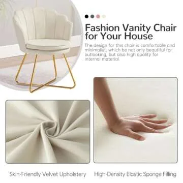 Furniliving Velvet Vanity Chair, Upholstered Accent Chair for Living Room, Makeup Chair for Bedroom Home Office Desk Chair with Back Arm Chair Guest Chair Mid-Century Leisure Lounge Sofa (Khaki)