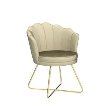 Furniliving Velvet Vanity Chair, Upholstered Accent Chair for Living Room, Makeup Chair for Bedroom Home Office Desk Chair with Back Arm Chair Guest Chair Mid-Century Leisure Lounge Sofa (Khaki)