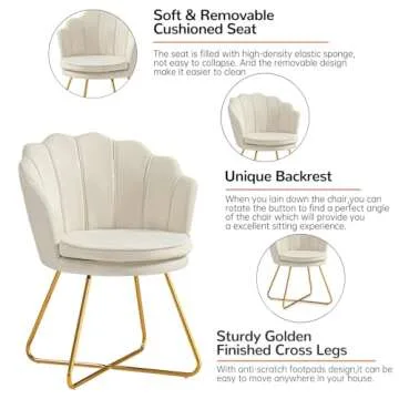 Furniliving Velvet Vanity Chair, Upholstered Accent Chair for Living Room, Makeup Chair for Bedroom Home Office Desk Chair with Back Arm Chair Guest Chair Mid-Century Leisure Lounge Sofa (Khaki)