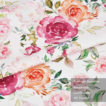 Claswcalor Pink Flowers Apron with Pockets, Floral Apron for Cooking, Watercolor Rose Kitchen Apron for Women, Adjustable Bib Apron, Waterproof