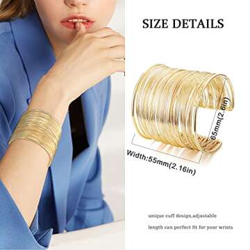 SAILIMUE 6 Pcs Cuff Bangle Bracelet for Women Gold Cuff Bracelets Open Wide Wire Bracelets Adjustabl...