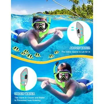 Gintenco Kids Snorkel Set, Diving Mask for Children as Unisex Kids Swimming Goggles, Anti-Fog Diving Mask and Dry Top Snorkel Combo Set for Junior and Youth