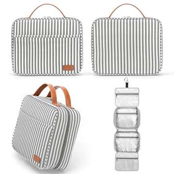 Bosidu Hanging Travel Toiletry Bag,Large Capacity Cosmetic Travel Toiletry Organizer for Women with 4 Compartments & 1 Sturdy Hook,Perfect for Travel/Daily Use/Valentines' Day