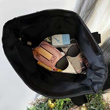 JOYART Women's Tote Bag-Casual Quilted Handbag Fashion Shoulder Bag with Zipper for Office, Travel, Shopping-Large Capacity, Black