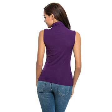 Womens Mock Turtleneck Sleeveless Stretch Fitted Underscrubs Layer Tank Tee Tops (M, Purple)