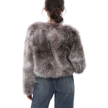 Amazhiyu Women's Stylish Faux Fur Cropped Winter Coat