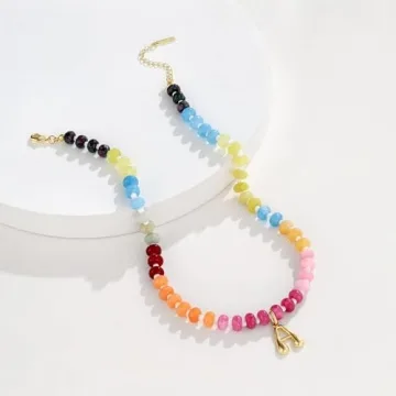 KissYan Bohemian Gemstone Initial Necklace Personalized Jewelry