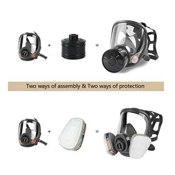 AMZYXUAN Full Face Gas Mask, Gas Masks Survival Nuclear and Chemical with 40mm Activated Carbon Filter, Reusable Respirator Mask for Gases, Vapors, Dust, Chemicals