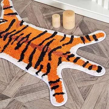 Tiger Shaped Rug Animals Bath Mat Non-Slip, Door Mat for Bedroom Kitchen Cartoon Area Rug for Bathroom Tub Soft Bathmat