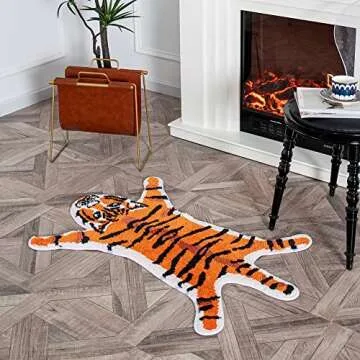 Tiger Shaped Rug Animals Bath Mat Non-Slip, Door Mat for Bedroom Kitchen Cartoon Area Rug for Bathroom Tub Soft Bathmat