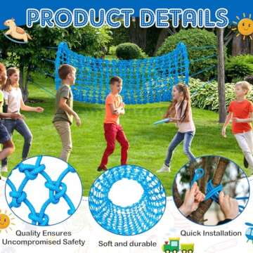 ShinyRelief 6 x 3 ft Climbing Net Rope Outdoor Rope Bridge Tunnel for Treehouse Playground Hanging Blue Woven Rope Tunnel Suspension Crawl Rope Bridge for Backyard Play Equipment, Hold up 440 Lbs