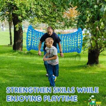 ShinyRelief 6 x 3 ft Climbing Net Rope Outdoor Rope Bridge Tunnel for Treehouse Playground Hanging Blue Woven Rope Tunnel Suspension Crawl Rope Bridge for Backyard Play Equipment, Hold up 440 Lbs