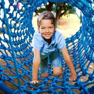 ShinyRelief 6 x 3 ft Climbing Net Rope Outdoor Rope Bridge Tunnel for Treehouse Playground Hanging Blue Woven Rope Tunnel Suspension Crawl Rope Bridge for Backyard Play Equipment, Hold up 440 Lbs