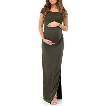 Mother Bee Maternity Short Sleeve Bodycon Dress with Ruched Side Slits for Baby Shower or Casual Wea...