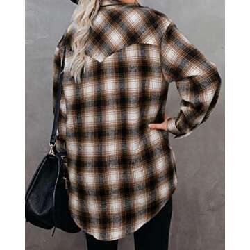 BTFBM Womens Plaid Jacket Long Sleeve Button Down Casual Flannel Shacket Shirts Loose Fall Spring Blouses Tops 2025(Plaid Brown, Medium)