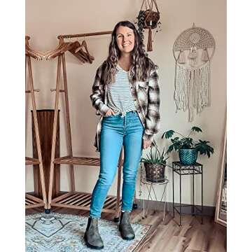 BTFBM Womens Plaid Jacket Long Sleeve Button Down Casual Flannel Shacket Shirts Loose Fall Spring Blouses Tops 2025(Plaid Brown, Medium)