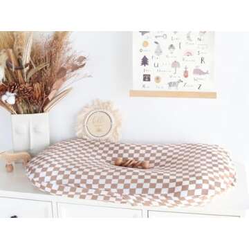 LifeTree Muslin Baby Lounger Cover Neutral, Newborn Slipcover Lounger Cover for Boys Girls Infant, Soft 70% Viscose from Bamboo and 30% Cotton, Cover Only, Checkered Pattern