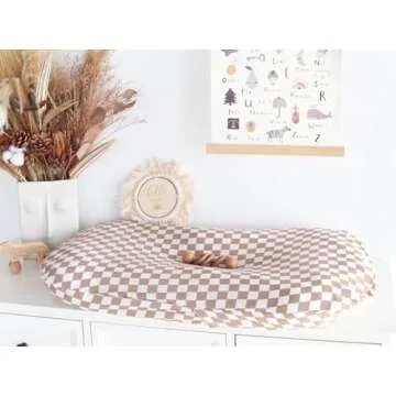 LifeTree Muslin Baby Lounger Cover Neutral, Newborn Slipcover Lounger Cover for Boys Girls Infant, Soft 70% Viscose from Bamboo and 30% Cotton, Cover Only, Checkered Pattern