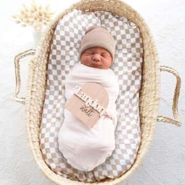 LifeTree Muslin Baby Lounger Cover Neutral, Newborn Slipcover Lounger Cover for Boys Girls Infant, Soft 70% Viscose from Bamboo and 30% Cotton, Cover Only, Checkered Pattern