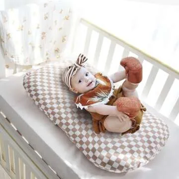 LifeTree Muslin Baby Lounger Cover Neutral, Newborn Slipcover Lounger Cover for Boys Girls Infant, Soft 70% Viscose from Bamboo and 30% Cotton, Cover Only, Checkered Pattern