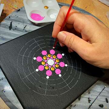 Mandala Stencil - 4 Piece Set Including Super Flexible Template - by Happy Dotting Company - Stencils for Mandala Art and dot Painting on Mugs, Bottles, Jars, Small and Extra Large Canvas