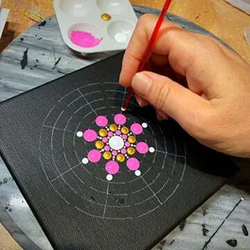 Mandala Stencil - 4 Piece Set Including Super Flexible Template - by Happy Dotting Company - Stencils for Mandala Art and dot Painting on Mugs, Bottles, Jars, Small and Extra Large Canvas