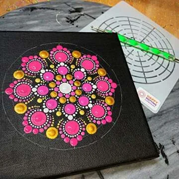 Mandala Stencil - 4 Piece Set Including Super Flexible Template - by Happy Dotting Company - Stencils for Mandala Art and dot Painting on Mugs, Bottles, Jars, Small and Extra Large Canvas