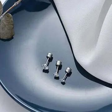 5 Pairs Screw Back Stud Earrings,Hypoallergenic Stainless Steel Cubic Zirconia Double Sided Ear Ringing for Women Men Cartilage Tragus Earring 2-6mm(Silver)