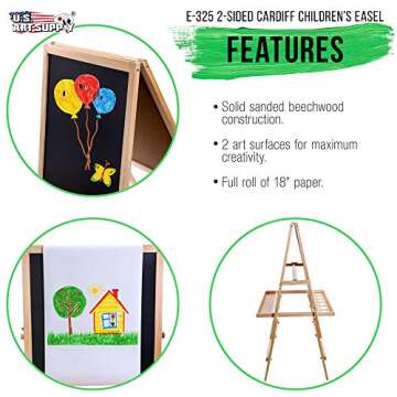 US Art Supply Cardiff Children's Art Activity Easel with Easel Paper Roll, 2 Large Storage Bins and Now 6 No-Spill Child's Paint Cups and Lids