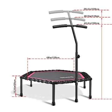 Newan 48'' Fitness Trampoline with Adjustable Handle Bar, Silent Trampoline Bungee Rebounder Jumping Cardio Trainer Workout for Adults - Max Limit 330 lbs