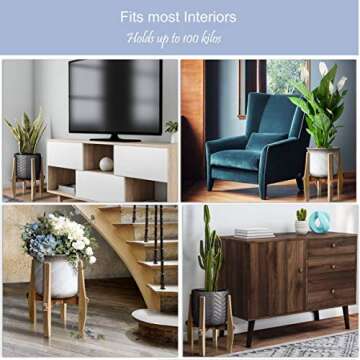 Mid Century Modern Plant Stand - Unique Indoor/Outdoor Mid Century Plant Stand, 4 to 12 Inch Adjustable Natural Bamboo Plant Holder - (Planters and Plants NOT Included)