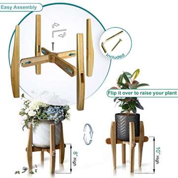Mid Century Modern Plant Stand - Unique Indoor/Outdoor Mid Century Plant Stand, 4 to 12 Inch Adjustable Natural Bamboo Plant Holder - (Planters and Plants NOT Included)