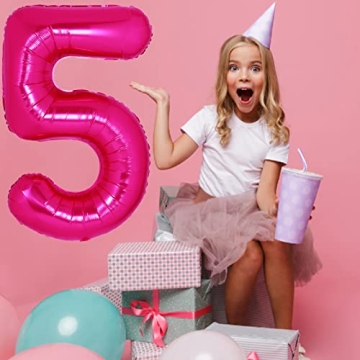 UWPVOWSR 40 Inch Giant Pink Number 5 Balloon, 5th Birthday Balloon, Hot Pink, 1 Piece, Unisex, Girls...