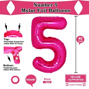 Giant Pink Number 5 Balloon for Birthday Party Decoration