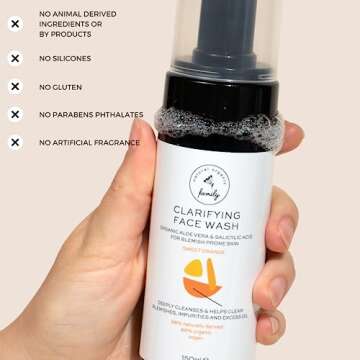 The Natural and Organic Family Clarifying Face Wash with Salicylic Acid - Facial Cleanser for Oily, Normal, and Combination Skin - Exfoliating, Pore Minimizing Formula for Teens