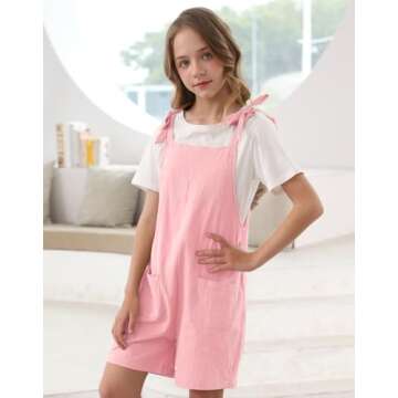 Lindanina Girls Romper Pink Sleeveless Casual Short Jumpsuits Cute Summer Adjustable Tie-Up Strap Lo...