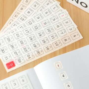 12 Monthly Planner Date Sticker Sheets, 365 Daily Planner Number Stickers, Decorative Planner Sticker Accessories for Customizing Undated Planners, Calendar, Notebooks