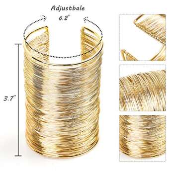 QTMY Cuff Wide Bracelet for Women - Adjustable Thin Thread Wire Bangle Fashion African Jewelry