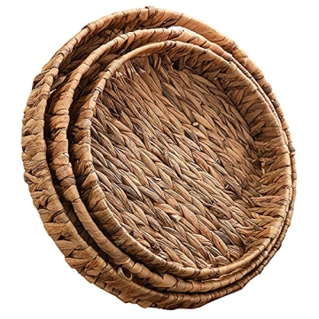 Cedilis Set of 3 Grass Round Fruit Tray, Hand Woven Decorative Storage Basket Tray for Decor Home Ki...