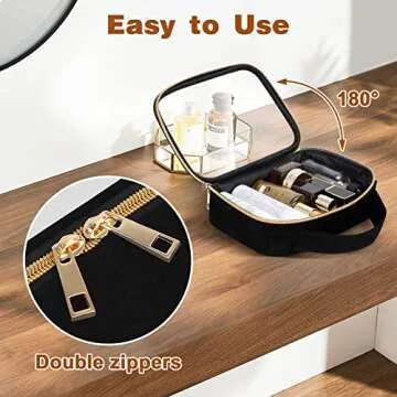 Wedama TSA Approved Toiletry Bag, 2 Pack Clear Makeup Bags with Handles, Quart Size Clear Toiletry Bags, PVC Clear Cosmetic Bags for Women and Men, Carry on Airport Airline Compliant Bag, Black