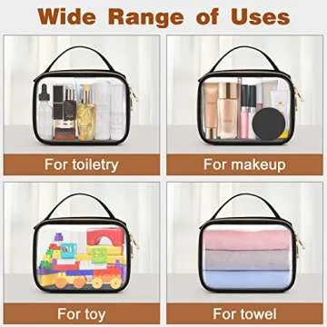 Wedama TSA Approved Toiletry Bag, 2 Pack Clear Makeup Bags with Handles, Quart Size Clear Toiletry Bags, PVC Clear Cosmetic Bags for Women and Men, Carry on Airport Airline Compliant Bag, Black