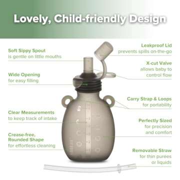 haakaa Happii Bear Silicone Goody Pouch,Reusable Baby Food Pouches for Homemade Organic Purees, Juices, Smoothies, and Yogurt - Perfect for Toddlers and Kids - 2 Pack, 6oz