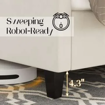 Jocisland King Upholstered Bed Frame with Tall Headboard Wingback Platform Bed Tufted Deep Button Velvet/No Box Spring Needed/Easy Assembly/Cream