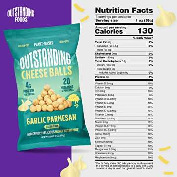 Outstanding Cheese Balls, Garlic Parmesan, 3 oz (Pack of 3) - Dairy-Free, Non-GMO, 4g Protein, Plant...