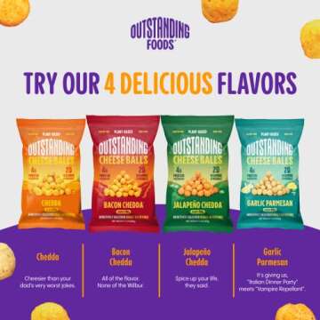 Outstanding Cheese Balls, Garlic Parmesan, 3 oz (Pack of 3) - Dairy-Free, Non-GMO, 4g Protein, Plant Based, Gluten Free, Vegan, 20 Essential Vitamins & Minerals (Crunchy Puffed Snacks)