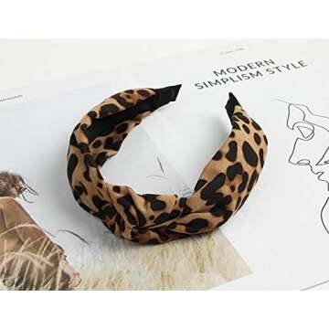 Leopard Print Headband for Women Girls, Wide Knotted Bow Headbands Leopard Print Headband Cheetah Hairband Hair Accessories Head Band Wrap
