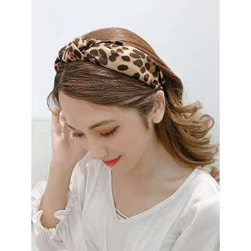 Leopard Print Headband for Women Girls, Wide Knotted Bow Headbands Leopard Print Headband Cheetah Hairband Hair Accessories Head Band Wrap