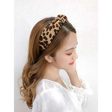 Leopard Print Headband for Women Girls, Wide Knotted Bow Headbands Leopard Print Headband Cheetah Hairband Hair Accessories Head Band Wrap