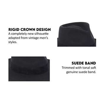 Lack of Color Women's The Mirage Suede-Trimmed Wool Fedora (Black, Small (55 cm))