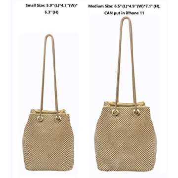 Vgift Evening Purse Women, Rhinestone Bucket Bag Crystal Purse for Wedding Party, Gold